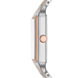 Detail photo of the rose gold-tone crown on the Fossil Raquel ES5222 watch