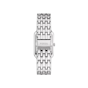 Photo of the silver deployment clasp on the metal strap of Fossil Raquel ES5306