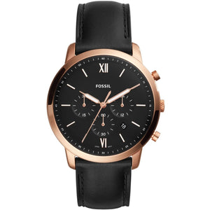 Authentic real-life photo of Fossil FS5381 showing actual silver finish and black leather strap