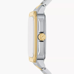 Side view photo of Fossil FS6123 showing the thickness of the square two-tone case