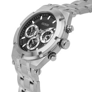 Left side perspective of the Guess Continental GW0260G1 silver link bracelet