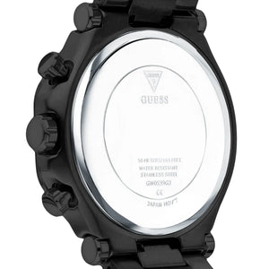 Back view of the Guess GW0539G3 watch showing the stainless steel caseback and serial number details