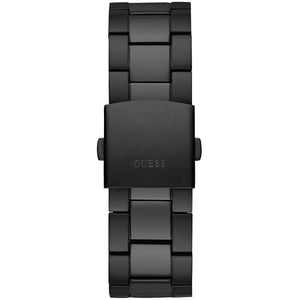 Black stainless steel deployment buckle clasp with Guess logo on the bracelet of the GW0539G3