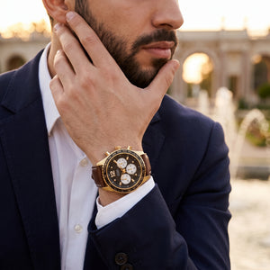 Lifestyle photo of Guess Fleet W0970G2 watch on a man's wrist