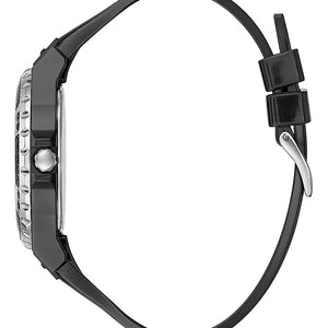 Detailed side view of the black crown on the Guess GW0041L5 women's model