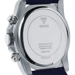Stainless steel caseback of the Guess GW0211G1 with authentic brand engravings