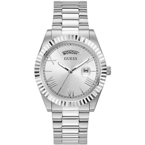 Guess GW0265G6 men's watch with silver stainless steel bracelet and silver day-date dial