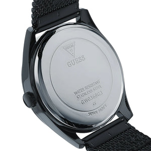 Stainless steel caseback of the Guess GW0368G3 all-black watch