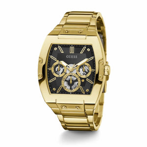 Angled view of Guess GW0456G1 showing the polished gold-tone barrel case