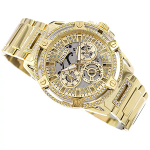 Angled view of the Guess GW0497G2 highlighting the crystal detail on the bezel and bracelet