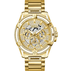 Guess Headline GW0497G2 men's watch fully encrusted with crystals and gold bracelet