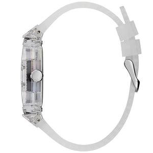 Left side view of the see-through polycarbonate case of Guess GW0499G3