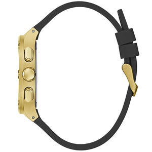 Side profile view of the 11mm gold-tone case of the Guess GW0571G3