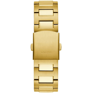 Gold-tone deployment clasp on the stainless steel bracelet of the Guess GW0572G2
