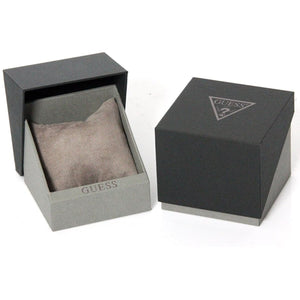 Detailed shot of the gold-tone crown and case finish of the Guess GW0572G3