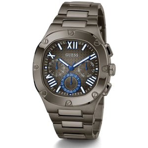 Angled view of Guess GW0572G5 showing the gunmetal ion-plated cushion case