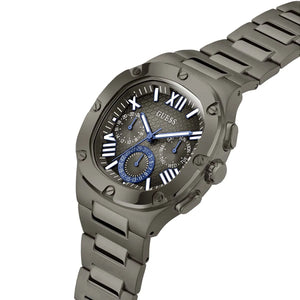 Side profile of Guess GW0572G5 highlighting the gunmetal crown and case thickness