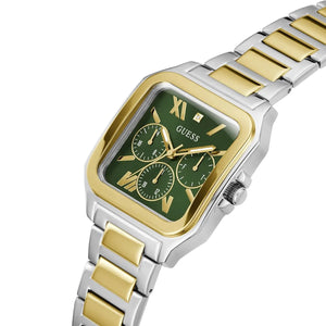 Side profile of Guess GW0631G1 highlighting the gold crown and two-tone finish