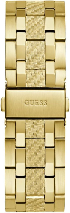 Detail of the unique gold-tone textured stainless steel bracelet on Guess GW0714G2