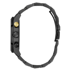 Left side view of the matte black stainless steel case of Guess GW0714G4