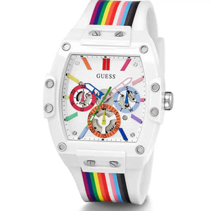 Angled profile of Guess GW0720G1 showing the polished white polycarbonate case