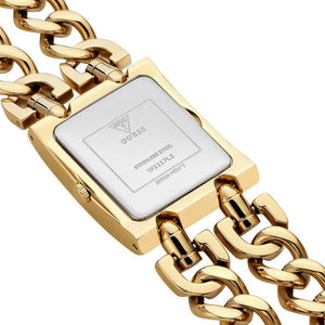 Back view of the Guess W1117L2 watch showing the stainless steel caseback and Heavy Metal details