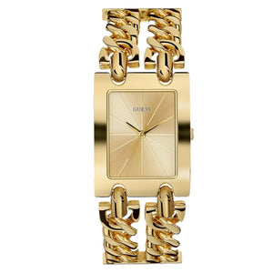Guess Mod Heavy Metal W1117L2 ladies watch with polished gold rectangular case and chain bracelet