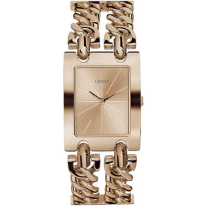 Guess Mod Heavy Metal W1117L3 ladies watch with polished rose gold rectangular case and chain bracelet
