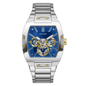 Guess Phoenix GW0456G5 men's watch with silver stainless steel tonneau case and blue dial