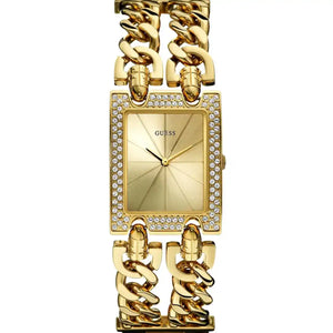 Guess W0072L1 women's watch with gold chain bracelet and rectangular crystal case
