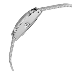 Side profile view of the 9mm silver case of the Guess W0127L1