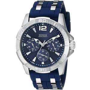 Angled view of Guess W0366G2 showing the silver sport bezel and case profile