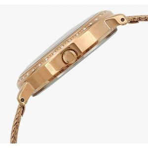 Side profile view of the 9.5mm rose gold case of the Guess W0836L1