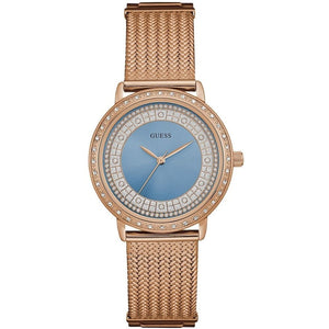 Guess Willow W0836L1 women's watch with rose gold case and woven mesh bracelet