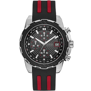 Guess Octane W1047G1 men's watch with silver case and black red rubber strap
