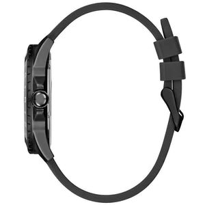 Side profile view of the 12mm black case of the Guess W1108G3