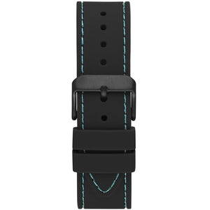 Black pin buckle on the rubber strap of the Guess W1108G5