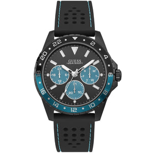 Guess Odyssey W1108G5 men's watch with black case and light blue sub-dials