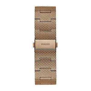 Rose gold-tone adjustable sliding clasp on Guess GW0074G1 men's quartz battery rose gold mesh bracelet watch