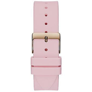 Rose gold-tone buckle clasp on Guess Lady Frontier GW0109L2 women's quartz battery pink rubber strap watch