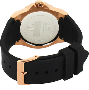 Caseback of Guess Venus GW0118L2 women's quartz battery watch showing technical specs 50m water resistance and rubber strap