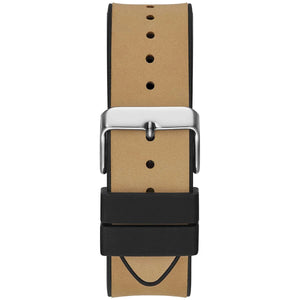 Silver tone buckle clasp on the brown rubber strap of the GW0202G3