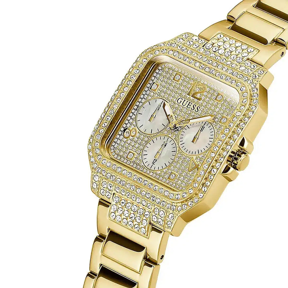 Guess Deco GW0472L2 women's watch - gold dial gold steel strap, angled view