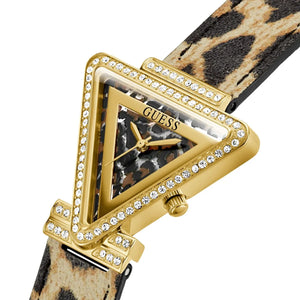 Angled view of the Guess GW0504L3 showing the unique triangle shape