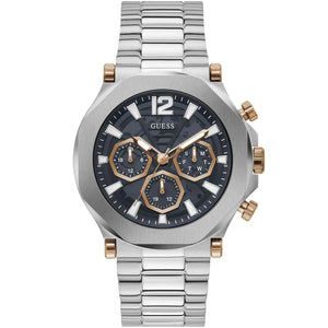 Guess Edge GW0539G1 men's watch with silver stainless steel geometric case and rose gold accents