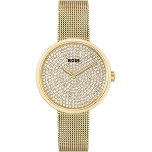 Hugo Boss 1502659 women's watch gold mesh bracelet full crystal dial