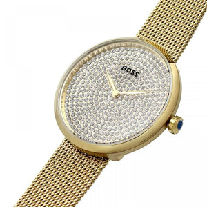 Right side view of Hugo Boss 1502659 showing slim gold stainless steel case