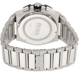 Side profile highlighting the polished silver stainless steel links of Hugo Boss 1513359