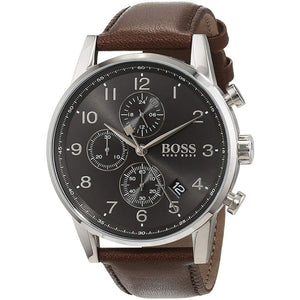 Side view of Hugo Boss Navigator 1513494 showing the silver crown and chronograph pushers