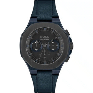 Hugo Boss Taper 1514086 men's chronograph watch with blue ion-plated case and blue leather strap